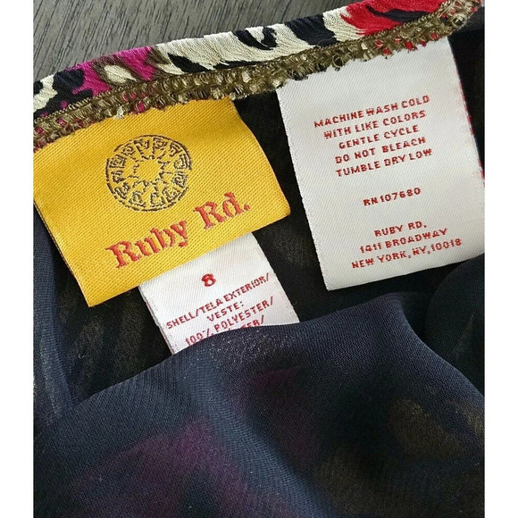 RUBY RD. Pull On Waist Midi Skirt Tiered Ruffled Hem Artsy Art To Wear Sz 8 - Picture 7 of 8